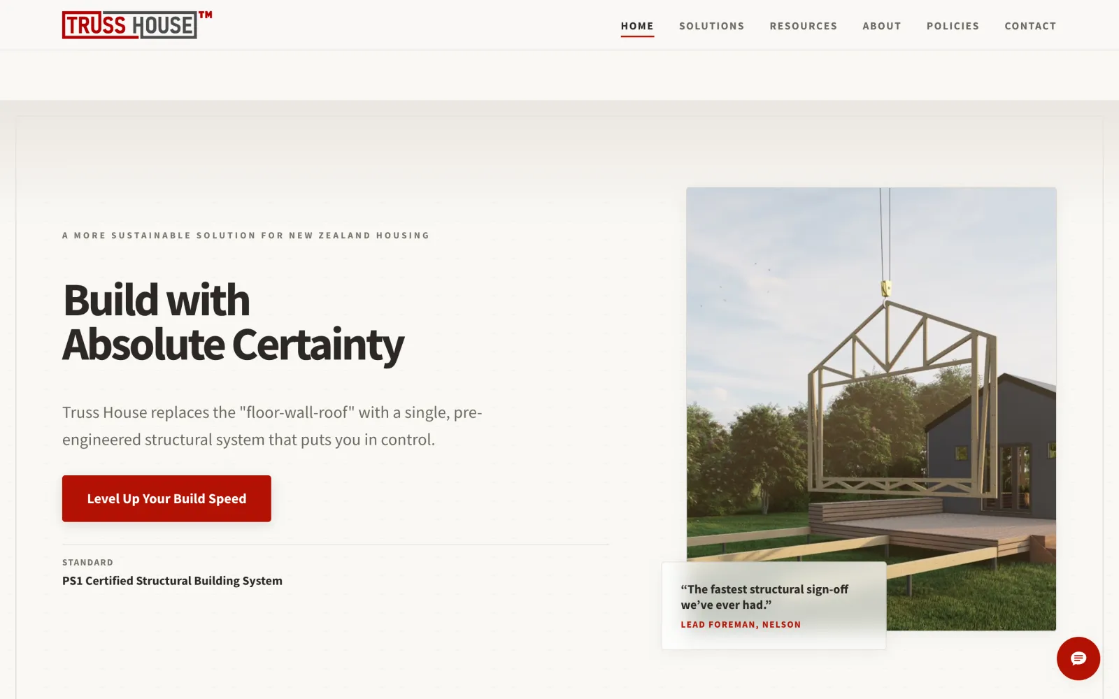 Screenshot of the Truss House live site
